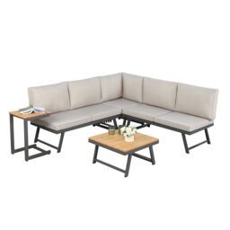Home Garden Direct Monaco - Lounge Corner Sofa Set - Grey - Transforms into x2 Sunbeds - thumbnail 6