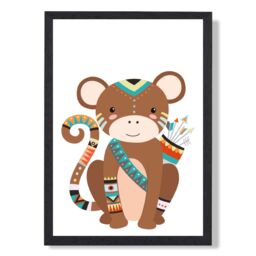 ARTZE Monkey Tribal Animal Framed Print SIZE: A3 with Black Frame in Brown - Size: A4 - thumbnail 1