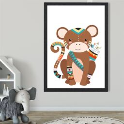 ARTZE Monkey Tribal Animal Framed Print SIZE: A3 with Black Frame in Brown - Size: A4 - thumbnail 2