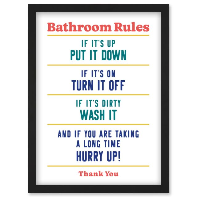 Artery8 Funny Bathroom Rules Art Toilet Rules Sign Wall Art Artwork Framed Wall Art Print A4 in Black - image 1