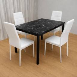 KOSY KOALA Black Marble Effect Dining Table with 4 White Faux Leather Chairs in Brown - thumbnail 1