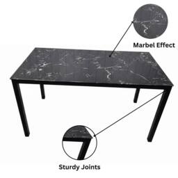 KOSY KOALA Black Marble Effect Dining Table with 4 White Faux Leather Chairs in Brown - thumbnail 5