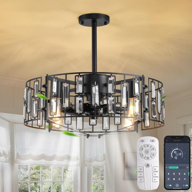 Garwarm Fandelier Ceiling Fan with Lights Crystal Pendant Lamp 50 cm in Black - image 1
