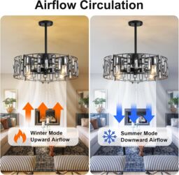 Garwarm Fandelier Ceiling Fan with Lights Crystal Pendant Lamp 50 cm in Black - thumbnail 6