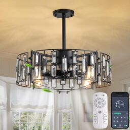 Garwarm Fandelier Ceiling Fan with Lights Crystal Pendant Lamp 50 cm in Black