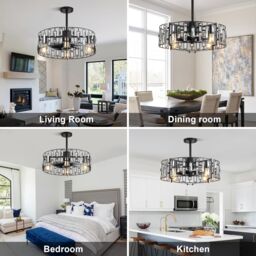 Garwarm Fandelier Ceiling Fan with Lights Crystal Pendant Lamp 50 cm in Black - thumbnail 7