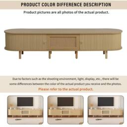 Merax Oval Rattan TV Stand for TVs up to 70 Inch with Sliding Doors & Drawer in Light Oak - thumbnail 7