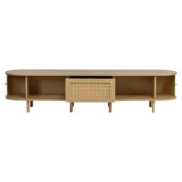 Merax Oval Rattan TV Stand for TVs up to 70 Inch with Sliding Doors & Drawer in Light Oak - thumbnail 9