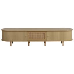Merax Oval Rattan TV Stand for TVs up to 70 Inch with Sliding Doors & Drawer in Light Oak - thumbnail 8