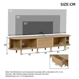 Merax Oval Rattan TV Stand for TVs up to 70 Inch with Sliding Doors & Drawer in Light Oak - thumbnail 2
