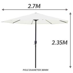 Nordara Cream 2.7M Garden Parasol Lightweight Patio Sun Shade Umbrella - thumbnail 2