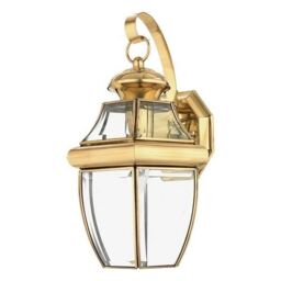 Netlighting Newbury 1 Light Outdoor Medium Wall Lantern Light Polished Brass IP44 E27 in Yellow