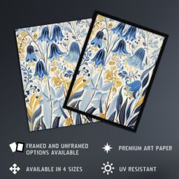 "Artery8 Bluebells in Bloom Botanical Painting Ochre Blue Wall Art Print - Size: W24"" x H32""" - thumbnail 2
