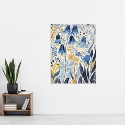 "Artery8 Bluebells in Bloom Botanical Painting Ochre Blue Wall Art Print - Size: W24"" x H32""" - thumbnail 4