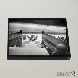 "Artery8 WWII D Day Landings USA Troops Jaws of Death Framed Canvas Wall Art Print in Grey - Size: W12"" x H16""" - thumbnail 2