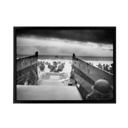 "Artery8 WWII D Day Landings USA Troops Jaws of Death Framed Canvas Wall Art Print in Grey - Size: W12"" x H16""" - thumbnail 1