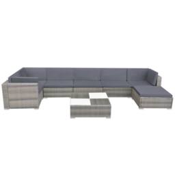 Berkfield Home Modern 8 Piece Garden Lounge Set with Cushions Poly Rattan Grey - thumbnail 3