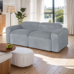 FURNITURE ONE Indoor Sofa, Comfy Corduroy Couch with Spring Cushion, Pillows in Mid Grey - Size: 1 Pack - thumbnail 2