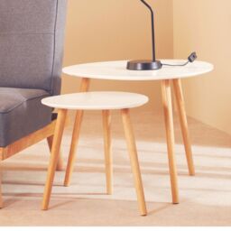 Orsina Grey Set of 2 Nesting Tables, Triangular Nest of Tables with Three Legs, Sturdy Side Tables for Home in White