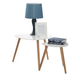 Orsina Grey Set of 2 Nesting Tables, Triangular Nest of Tables with Three Legs, Sturdy Side Tables for Home in White - thumbnail 2