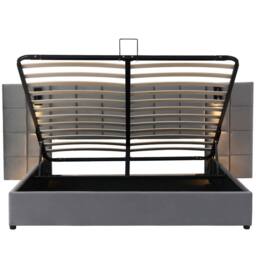 BTM Grey Velvet 4ft6 Double Bed with Hydraulic Storage, USB & Lamp - Size: Super King - thumbnail 8