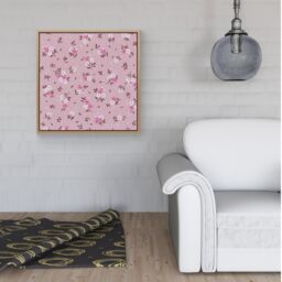 Warren Reed - Designer Pretty Pink Flower Pattern Framed Canvas in Light Brown - Size: w40 inch x h40 inch - thumbnail 2