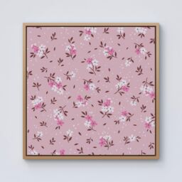 Warren Reed - Designer Pretty Pink Flower Pattern Framed Canvas in Light Brown - Size: w40 inch x h40 inch - thumbnail 1