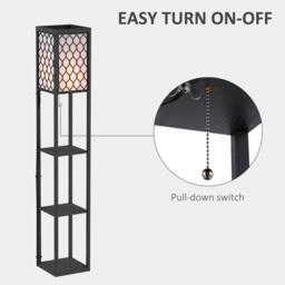HOMCOM Modern Set of 2 Floor Lamp with 3 Shelves Fabric Lampshade Black - thumbnail 5