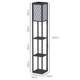 HOMCOM Modern Set of 2 Floor Lamp with 3 Shelves Fabric Lampshade Black - thumbnail 3