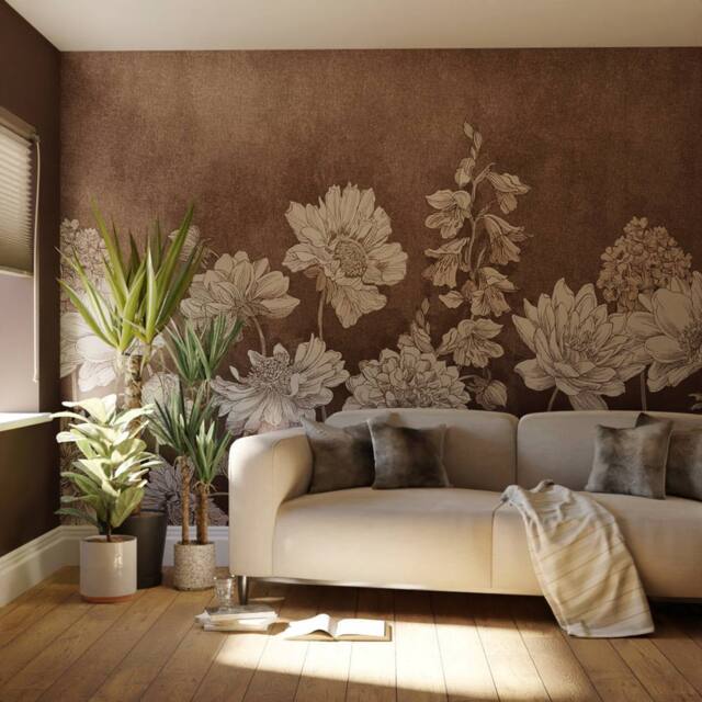 Superfresco Easy Muted Floral Chocolate Print To Order 3m x 2.8m Mural in Brown - image 1
