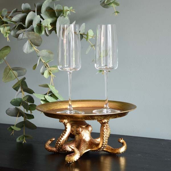 Octopus Holding Plate Antique Gold