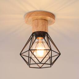 Pheashine Retro Wrought Iron Ceiling Lamp Wooden Chassis Black Lampshade - thumbnail 1