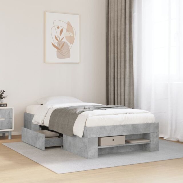 Berkfield Home Bed Frame without Mattress Concrete Grey 90x200cm Engineered Wood - Size: 90x200 cm - image 1
