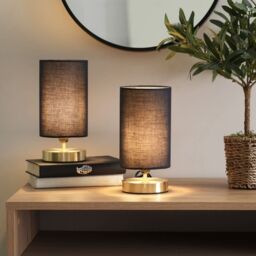 ValueLights Francis Brushed Gold Dimmable Touch Table Lamps with Fabric Shade in Navy - thumbnail 2