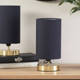 ValueLights Francis Brushed Gold Dimmable Touch Table Lamps with Fabric Shade in Navy - thumbnail 4