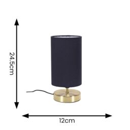 ValueLights Francis Brushed Gold Dimmable Touch Table Lamps with Fabric Shade in Navy - thumbnail 7