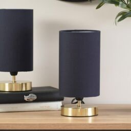ValueLights Francis Brushed Gold Dimmable Touch Table Lamps with Fabric Shade in Navy