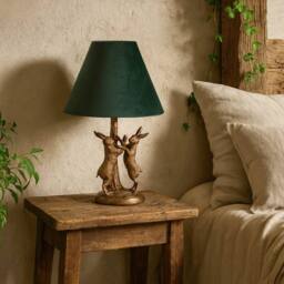 Wyld Haus Sault Antique Gold Marching Hares Table Lamp with Green Velvet Shade - thumbnail 1
