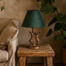 Wyld Haus Sault Antique Gold Marching Hares Table Lamp with Green Velvet Shade - thumbnail 2