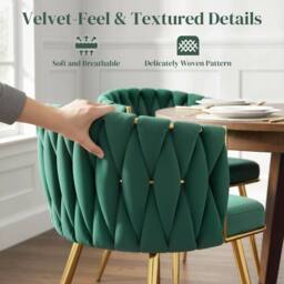 Wyld Haus Sosura Set of 2 Dark Green Velvet Feel Dining Chairs Woven Backrest - thumbnail 7