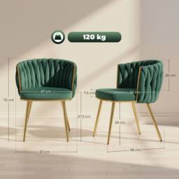 Wyld Haus Sosura Set of 2 Dark Green Velvet Feel Dining Chairs Woven Backrest - thumbnail 4