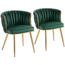 Wyld Haus Sosura Set of 2 Dark Green Velvet Feel Dining Chairs Woven Backrest - thumbnail 2