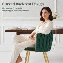 Wyld Haus Sosura Set of 2 Dark Green Velvet Feel Dining Chairs Woven Backrest - thumbnail 6
