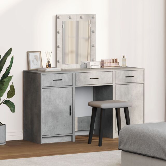 Berkfield Home 3 Piece Dressing Table Set with LED Concrete Grey Engineered Wood - image 1