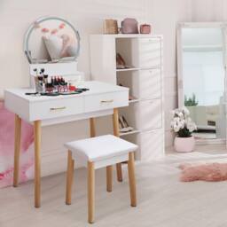 Alivio Women's Hollywood Dressing Table Set Vanity Desk LED Lights & Cushioned Stool in White - thumbnail 2