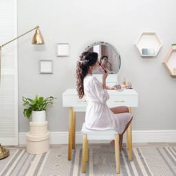 Alivio Women's Hollywood Dressing Table Set Vanity Desk LED Lights & Cushioned Stool in White - thumbnail 6