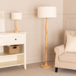 ValueLights Victoria Candlestick Light Wood Floor Lamp with Cream Boucle Drum Lamp Shade in Natural - thumbnail 5