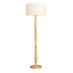 ValueLights Victoria Candlestick Light Wood Floor Lamp with Cream Boucle Drum Lamp Shade in Natural - thumbnail 2