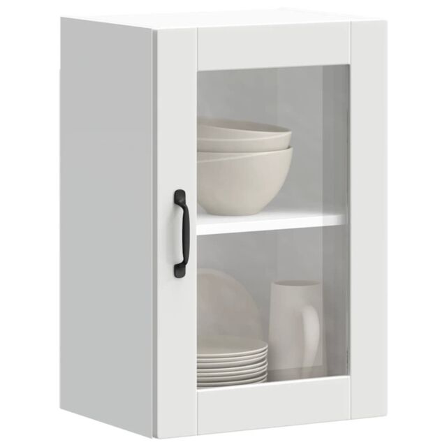 Berkfield Home Kitchen Wall Cabinet with Glass Door Porto White - image 1