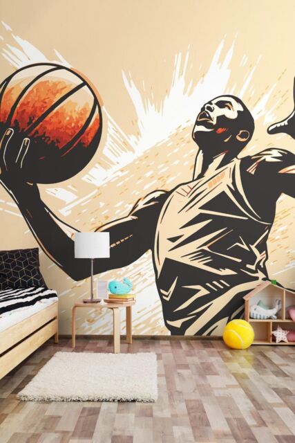 Origin Murals Graphic Basketball Player Wall Mural in Orange - Size: W350 cm x H280 cm - image 1